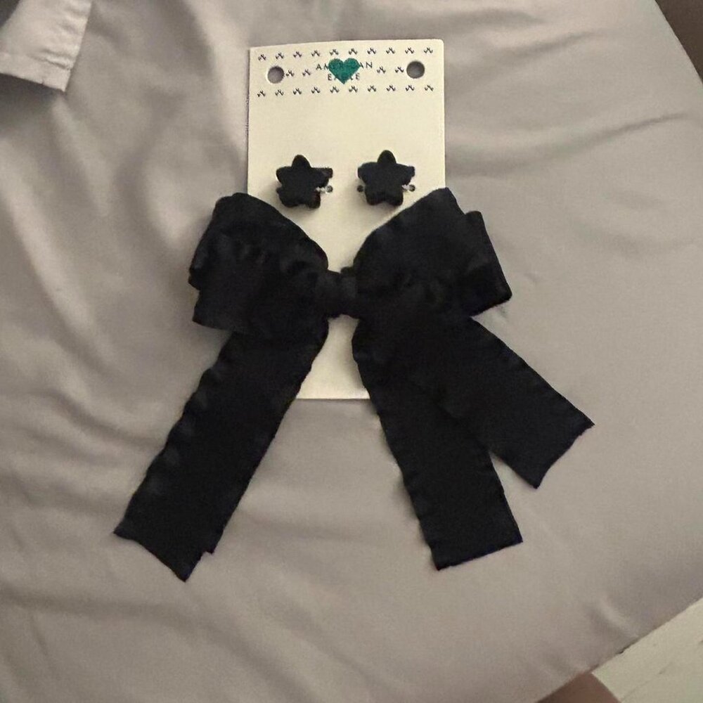 black bow and hair clip set